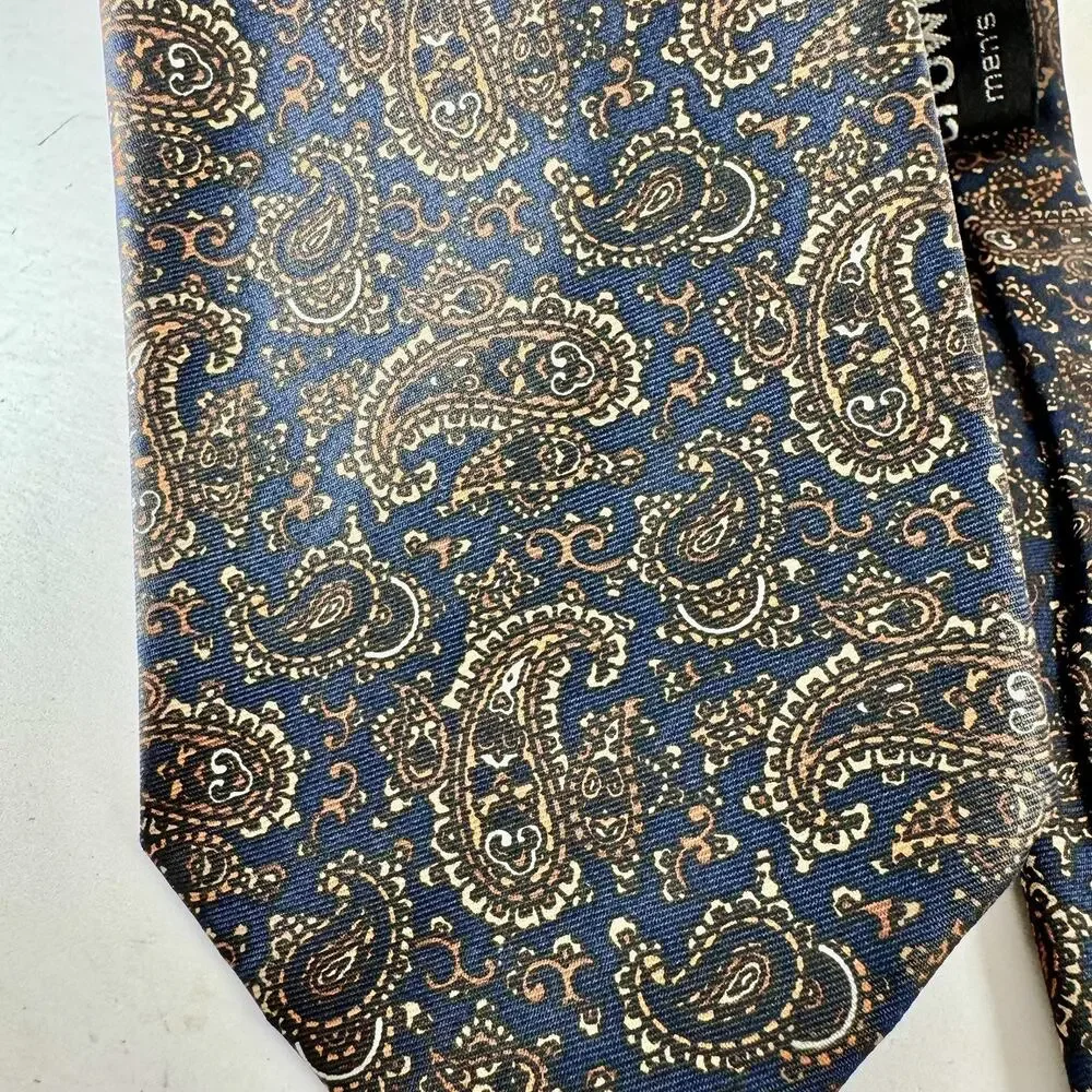 Christian Dior Monsieur Mens Navy Blue Gold Paisley Silk Necktie‎ Vintage France